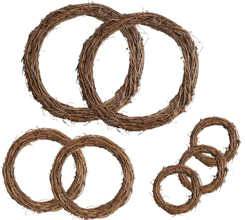 7 Stück Rattan Kranz Rohling Weinreben Kränze Naturkranz,Kranzherstellung,3 Größen Weidenkranz für DIY-Weihnachtsbasteln,Haustür,Wandbehang,Hochzeits,Party-Dekorationen(30,20,12 cm)