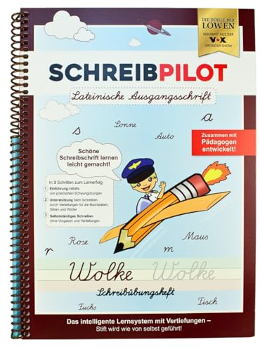 Skrivbok ILOT schreiblernheft för ABC-skyttar med förpräglade bokstäver för att lära sig skrivskriften i latinsk utskrivning | inlärningssystem utvecklat av lärare, professorer och elever