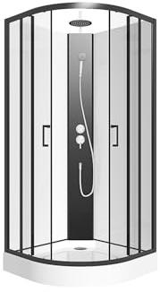 Vente-unique-Cabina de ducha cuarto de cÌrculo - Altura ajustable - Ancho 80 x 80 x Alt. 213/232 cm - Negro y blanco - ROVATA