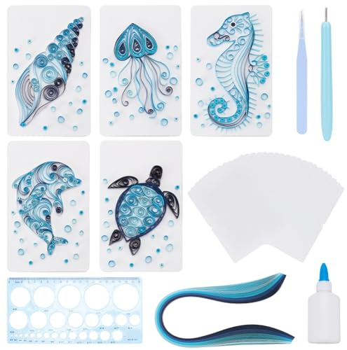WEBEEDY 20 Sets Paper Quilling Kit for Beginners DIY Sea Turtles Dolphins Seashells Greeting Card Making Kits with 36 Colors 180 pcs Quilling Strips Sea Animals Paper Craft Supplies Handmade Gift