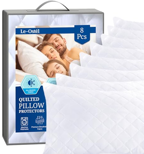Le-Ostél Pillow Protectors 8 Pack - Ultra Soft Zipped & Hypoallergenic Quilted Pillow Protectors - Soft & Breathable Microfiber Pillowcases - 50 x 75 CM (PT-PP 2-8)
