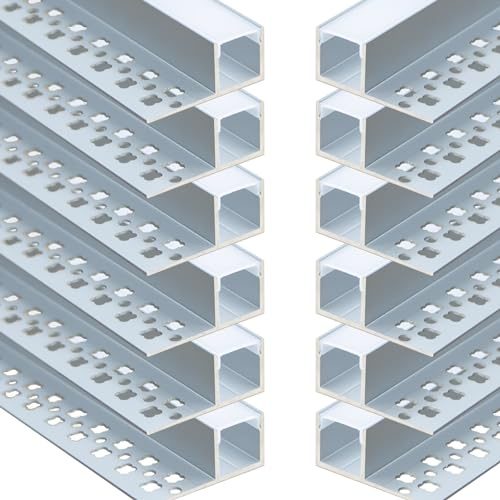 StarlandLed Aluprofil 12x1 Meter Aluminium Trockenbau-Profil-Leiste eloxiert für LED Streifen - Set inkl Abdeckung-Schiene milchig-weiß (Opal) und Endkappen