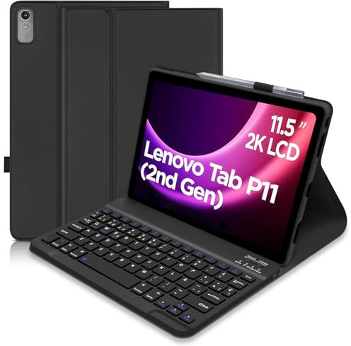 Funda con Teclado para Lenovo Tab P11 (2nd gen) 11,5 Pulgadas (TB350FU/TB350XU), Español Ñ Teclado, Funda Protectora para Teclado Extraíble con Portalápices para Tablet Lenovo P11 2nd Gen (Negro)