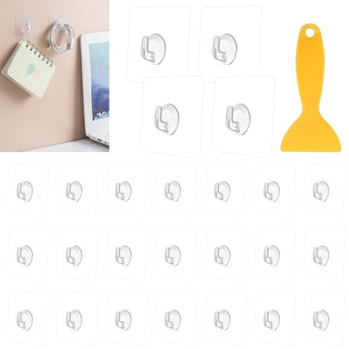 Magischer Haken Klebehaken, 24stk Klebehaken Transparent mit Schaber, Haken Selbstklebend, Stark Zauberhaken, Multifunktionale Handtuchhaken Selbstklebend Ohne Bohren für Küche, Bad, Toilette Türwand