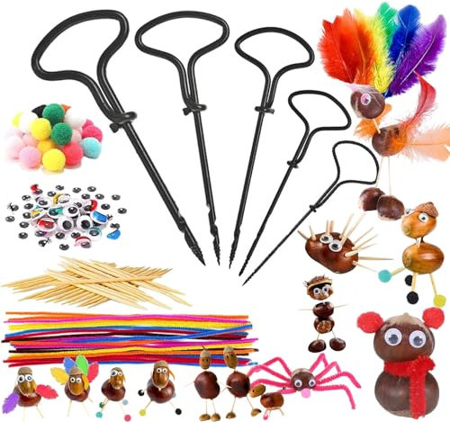 Kastanienbohrer Set,Handbohrer Basteln Kastanienbohrer Kinder,1,5-5 mm Handbohrer Kastanien,Kastanien Bastelset Kinder,Kastanienbohrer Kinder Set mit 275 tlg DIY Bastel Zubehör für Kastanien Herbstdek