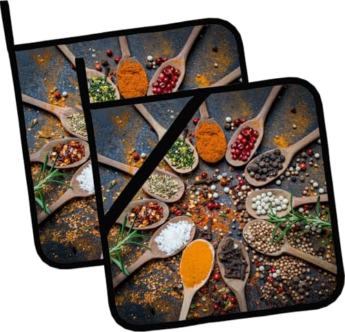 Colorful Spices and Herbs Pot Holders Set of 2,Kitchen Heat Resistant Potholder for Microwave Cooking Baking Oven and BBQ