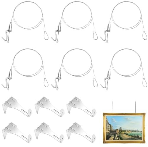 Sistema de 12 piezas para colgar cuadros con 79 cables de acero inoxidable y ganchos ajustables, capacidad de 66 libras, kit de exhibición de pared de galería de arte