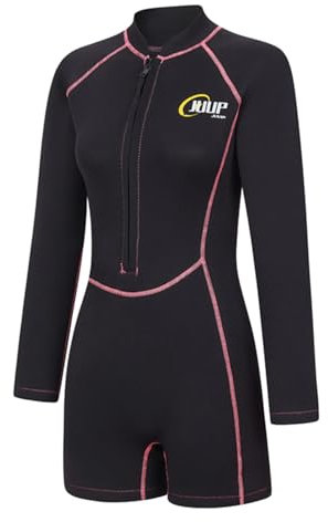 Riismen Adult 2.5mm Neoprene Shorty Wetsuits Women Long Sleeve Zip Up One Piece Athletic Swimsuits Black XL
