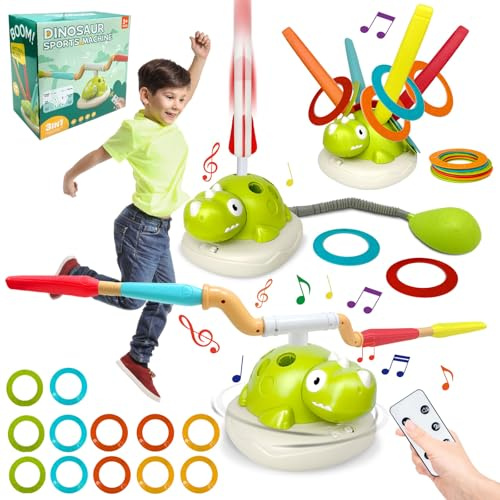 Felicify Giochi all'aperto 3 in 1, macchina sportiva multifunzionale con lanciarazzi e gioco di lancio ad anello e salto cancellare, giochi da giardino con telecomando e musica, giocattoli sportivi