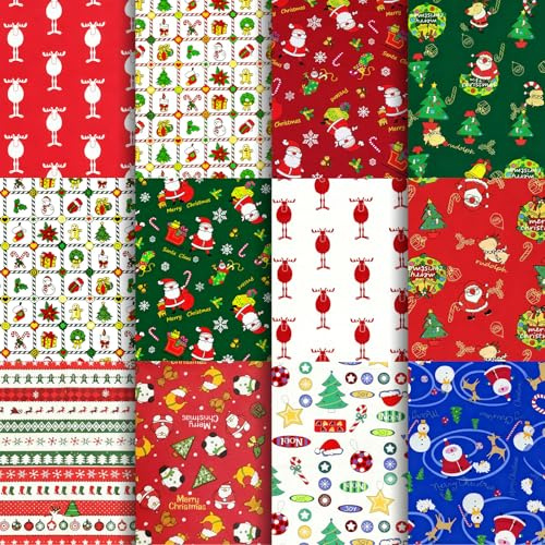 Aucuu 12er Set Baumwollstoff Paket, 40 x 50cm Stoffe zum Nähen, Patchwork Stoffe, Patchwork zum Quilten, Weihnachten, Stücke Paket zum Quilten, DIY Basteln Handwerken, Puppenkleidung, Weihnachten