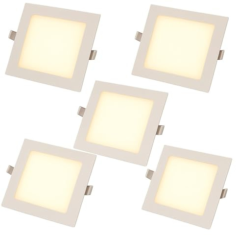AntDau71® - 5 Pezzi Faretto LED da Incasso Quadrato 3000K Luce Bianca Calda Ultra Sottile per Soffitto Cartongesso per Interno Esterno - Alta Luminosità e Design Moderno (12 Watt (16,5cm x 16,5cm))