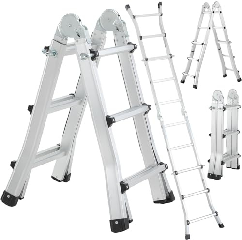 TLGREEN Scala telescopica 2.86M Scala multiuso in alluminio scala allungabile 3x2 pioli 3 in 1 telescopica multifunzione pieghevole cavalletto di prolunga a gradini e bifacciale portata massima 150 kg