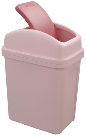 Parlynies Cubo de basura de plástico de 7 litros con tapa oscilante, cubo de basura con tapa abatible, color rosa