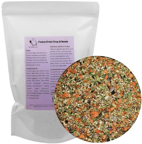 KikiBirds Freeze-Dried Chop & Seeds for Parakeet | Low Fat Food with Beta-Carotenoids, Calcium & Iodine | All Natural for Budgies & Small Parrots | Feather & Bone Health (2 lbs)