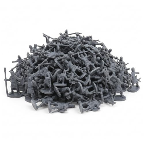 Soldados de juguete, 200 piezas de figuras de soldados de juguete, mini con diseños detallados de espada, escudo, hacha y arco para juego creativo y exhibición, conjunto de hombres del ejército gris