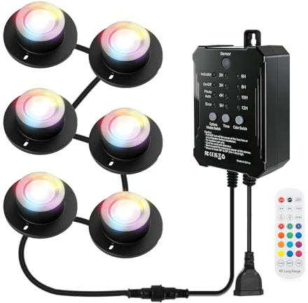 6 Pcs Pond Lights Underwater Mains with 6 Lamps and Remote Control for Pond | RGB Underwater Landscape Lights Mains, IP68 Waterproof Submersible Pond Light Fish Tank Garden Yard Pool