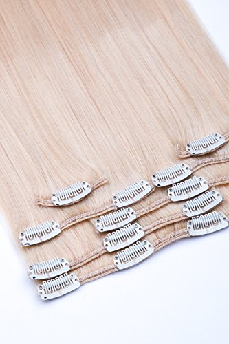 Clip In Extensions Set 100% Echthaar 7 teilig 70g Haarverlängerung 45cm Clip-In Hair Extension Nr. 613 Helllichtblond