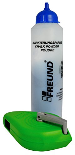 FREUND 03020000 Schnurschlaggerät 30 Meter, Magnesium-Druckgussgehäuse im Set mit 03050300 Markierungsfabe, blau, 300 ml