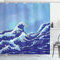 ABAKUHAUS Blau Duschvorhang, Big Tsunami Meer Natur, Stoffliches Gewebe Badezimmerdekorationsset mit Haken, 175 x 180 cm, Blassblau Königsblau