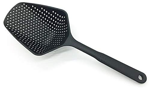 PULABO Passoire Spoon, grande écumoire de crépine résistante à la chaleur en plastique antiadhésive pour les aliments à frire, pâtes, spaghettis, nouilles noires créative et utile pratique