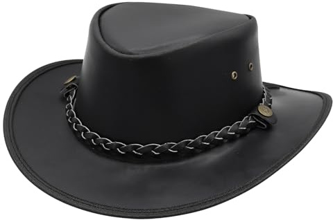 Sombrero de Vaquero de Estilo Occidental de Cuero Genuino Australiano de ala Ancha Cuero Real Resistente al Agua Outback Vintage