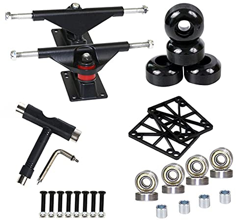 Yiida Skateboard Räder Set, Skateboard Achsen Set-up, Skateboard Hardware, Longboard Achsen, Generic Skate Board Halterung PU-Stoßdämpfer Für Erwachsene Jungen Mädchen Kinder, Schwarz