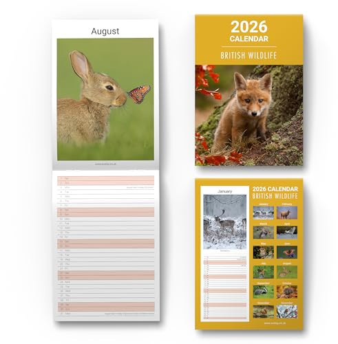 evelay 2026 British Wildlife Wall Calendar Slim Month to View Family Planner Organiser with UK Holidays (British Wildlife)