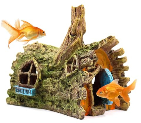 fazhongfa Decorazioni per acquari Betta casa in legno Nascondere Grotta Decorazione Acquario Ornamento Piccolo e Medio Pesce Accessori Pesci Resina Giocattoli Nascondi Acquario