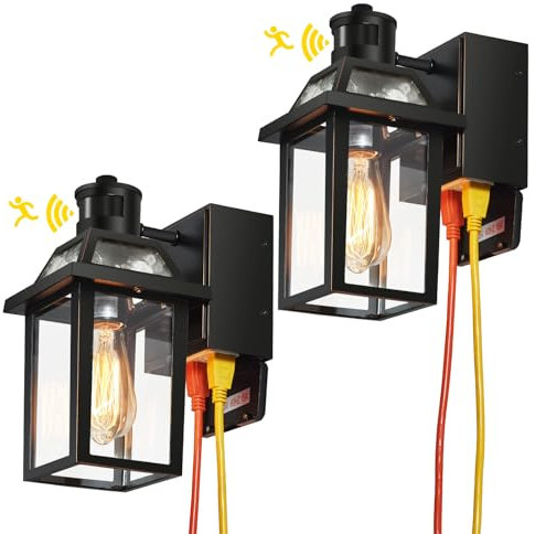Porch Lights with GFCI Outlet Dusk to Dawn Outdoor Lighting Black 2Pack