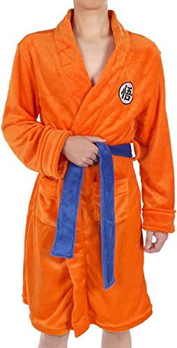 SINSEN Herren Dragon Ball Bademantel Anime Goku Bademantel Nachtwäsche Dicker Flanell Weich Freizeit Pyjama mit Gürteln, Orange (L/XL)