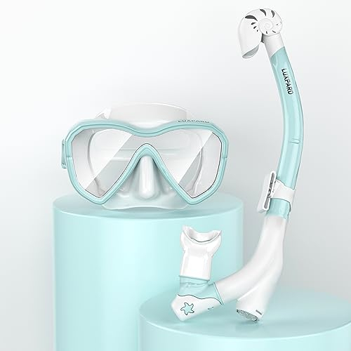 LUXPARD Schnorchelset Kinder, Taucherbrille Kinder mit Anti-Fog Panorama Weitblick Tauchmaske und Anti-Leck Trocken Schnorchel, Schnorchelmaske für Jungen und Mädchen (Blau)