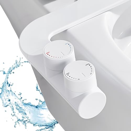 Bidet Einsatz für Toilette,Ultra Slim Nicht Elektrisch Bidet Aufsatz mit Warmwasser & Selbstreinigende Doppeldüse,Einstellbarer Wasserdruck,Front- und Heckreinigung,WC-Aufsatz, Po-Dusche,Taharet,Weiß
