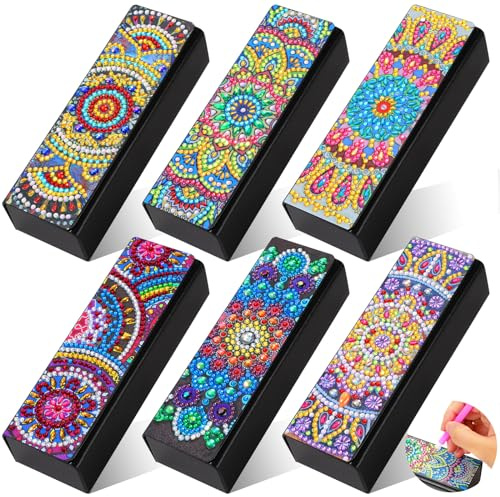 Copkim 5D Diamond Painting Sunglasses Case 6 Packs, Sunglasses Storage Box Kit with Diamond Painting, Glasses Case with Diamond Art Handmade