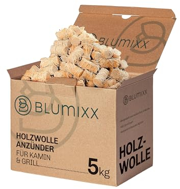 Blumixx Allume-cheminée en laine de bois 5 kg – Allume-feu écologique pour cheminée et barbecue en bois pur et cire, certifié FSC, aide à l'allumage efficace et durable