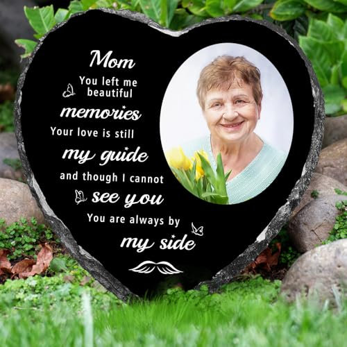 Skyeasure Piedra de jardín conmemorativa personalizada, marco de fotos conmemorativo personalizado, regalos conmemorativos personalizados para seres queridos perdidos, placa de recuerdo de imagen,