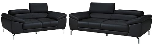 Vente-unique - Couchgarnitur Leder 3+2 - Schwarz - Gretel