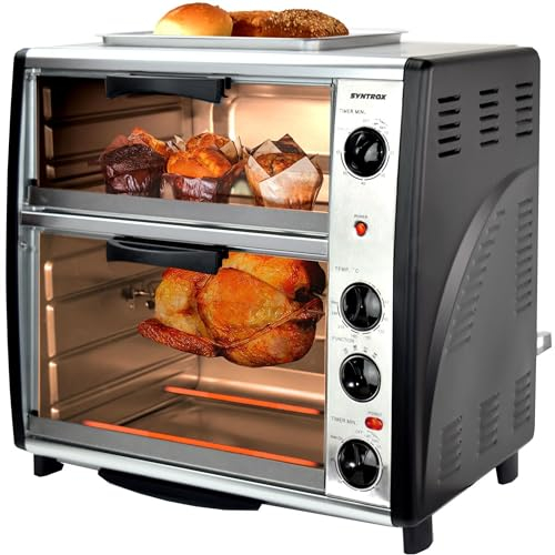 Syntrox 42 l Kleiner Mini Backofen Lollox | Miniofen | Pizzaofen | Pizzabackofen, 42 Liter, inklusive Zubehör, Edelstahl, mit Timer, Küchengerät