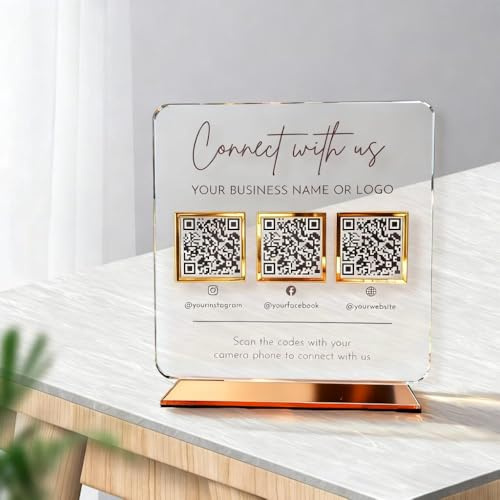 Pahdecor Personalized Qr Code Sign, Small Business Payment Plaque, Multiple Social Media Cash App Signage, Let's Be Social Stand, Customize Text Color Decor, Suitable For Beauty Salons, Restaurants