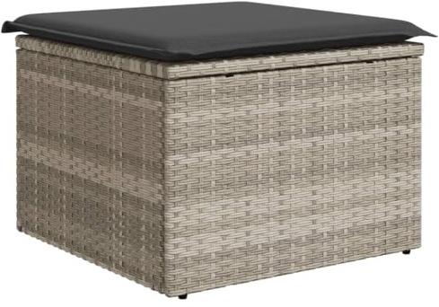 vidaXL Taburete de Jardín con Cojín, Reposapiés con Funda Extraíble, Asiento de Exterior, Taburete para Patio Terraza, Ratán Sintético Gris Claro