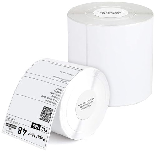 iSOUL 4X6 Direct Thermal Printer Labels 1 Roll 100mmx150mm [ 500 Labels ] White Permanent Adhesive Shipping Labels Rolls Compatible with Etsy, Shopify, Amazon, Royal Mail, FedEx 4x6 Labels
