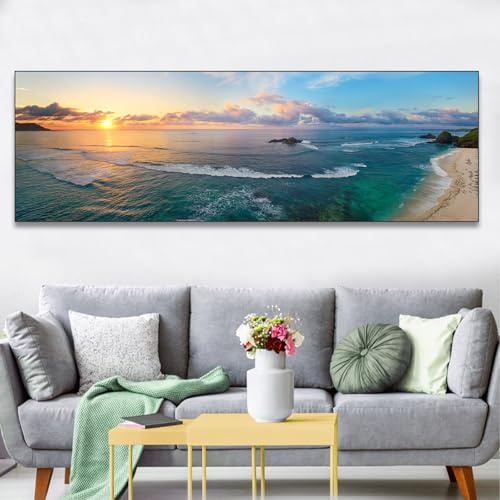 BNREDA Stampa su tela con montagne, paesaggio naturale, moderna, grande XXL, per camera da letto, soggiorno, tramonto, mare, spiaggia, senza cornice (B, 60x180cm, Senza cornice)