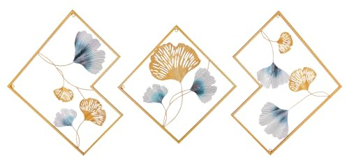 SYNCMH Hojas de Ginkgo Decoración de Pared Metal Dorada - Juego de 3 Piezas para Salón - Pegatinas Cuadros