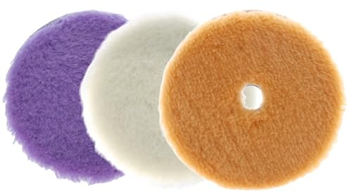 QWORK® Set 3 Pezzi Cuffia in Lana d'Agnello per Lucidatura Auto, 150mm, Tamponi Lucidatura in Lana per Rimuovere Graffi e Ossidazione
