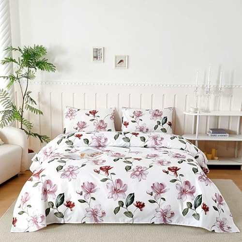 Juego de Sábanas 3 Piezas 120x190/200 cm, Sabanas Cama 120 Microfibra Cepillada Impresión,Sábanas Bajera Ajustable, Sabana Encimera Cama y 1 Funda de Almohada 50x80, Flores