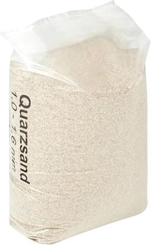 Sabbia filtrante da 25 kg, 1,0 – 1,6 mm, per impianti di filtraggio della piscina, sabbia di quarzo di alta qualità per acqua limpida, ideale per piscine private e vasche idromassaggio