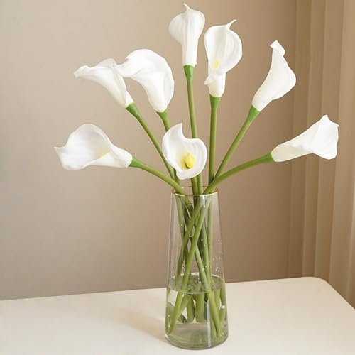 XZJMY 8 flores artificiales de lirio de cala, 26 pulgadas de largo, lirios de cala falsos de poliuretano de tacto real para bricolaje, boda, ramo de novia, oficina, decoración del hogar (blanco)