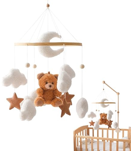 Zasdvn Mobile Pour Lit Bébé - Décor Mobile Étoile Ours,Doudou Sensoriel Romantique Tourne 360° pour Fille Garçon Enfant Berceau Chambre | Fille Garçon Chambre