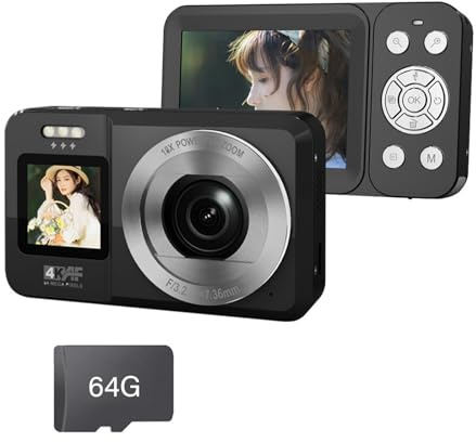 Cámara digital 4K de doble pantalla con sensores de 64 MP, zoom óptico de 18X, diseño compacto para principiantes, fotografía al aire libre, cámara digital económica para la escuela