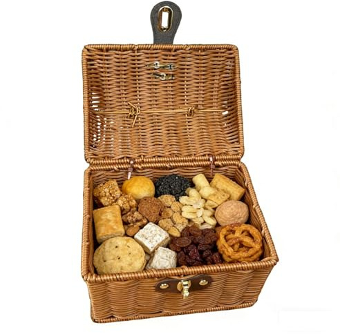 Panier de Pique-Nique avec Couvercle,Boîte Porte-Aliments en Osier,Panier Pique-Nique Vide - pour Pâques, Thanksgiving, Printemps, été, Automne, fiançailles, Mariage, Voyage, Photo, Plage, Jardin