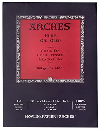 Arches 1795109 Ölblock (für Ölfarben, Feinkorn 100% Baumwolle, 31 x 41 cm, 12 Blatt, 300g/m²) weiß